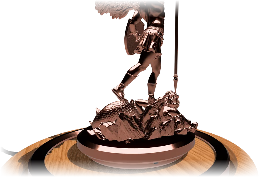 The dragon held underfoot, on the wood base