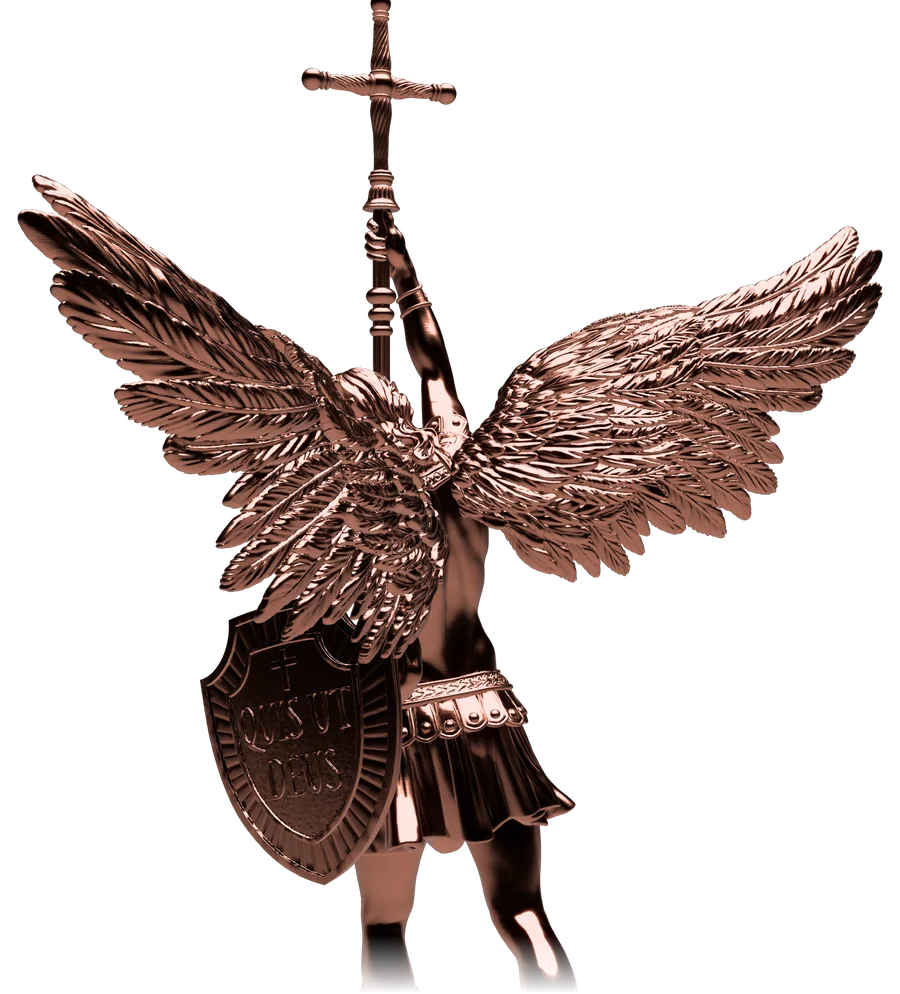 The wings and the shield, copper finish